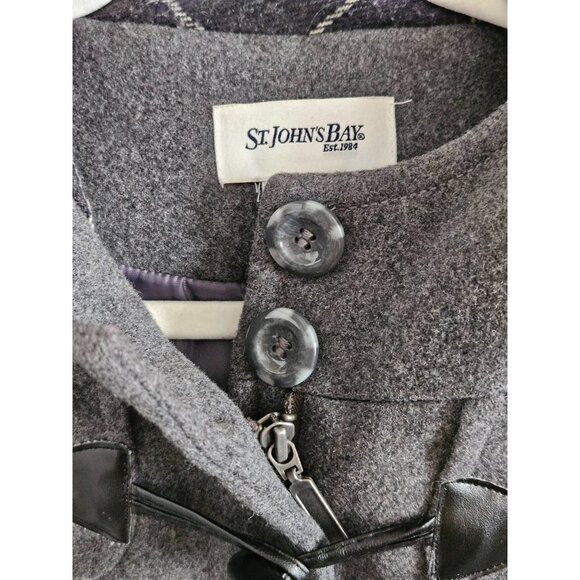 St. Johns Bay Woman Size M Toggle Coat Gray with Hood Wool Cashmere Blend - Picture 5 of 9